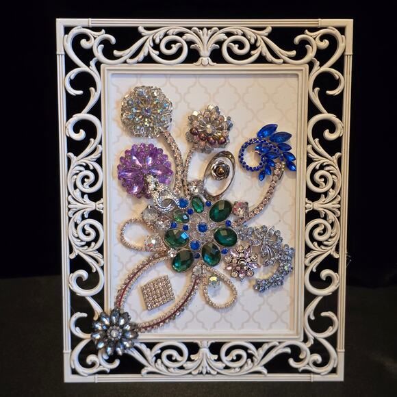 Handmade Framed Jewelry Art 7.5"W x 9.5"H - Picture 1 of 5